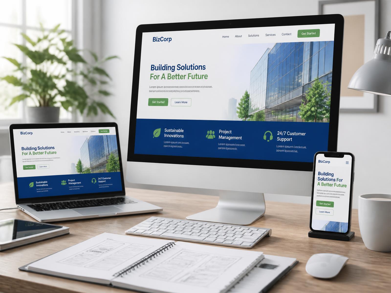 Site internet responsive conçu par TAMUTEK affiché sur écran, ordinateur portable et smartphone
